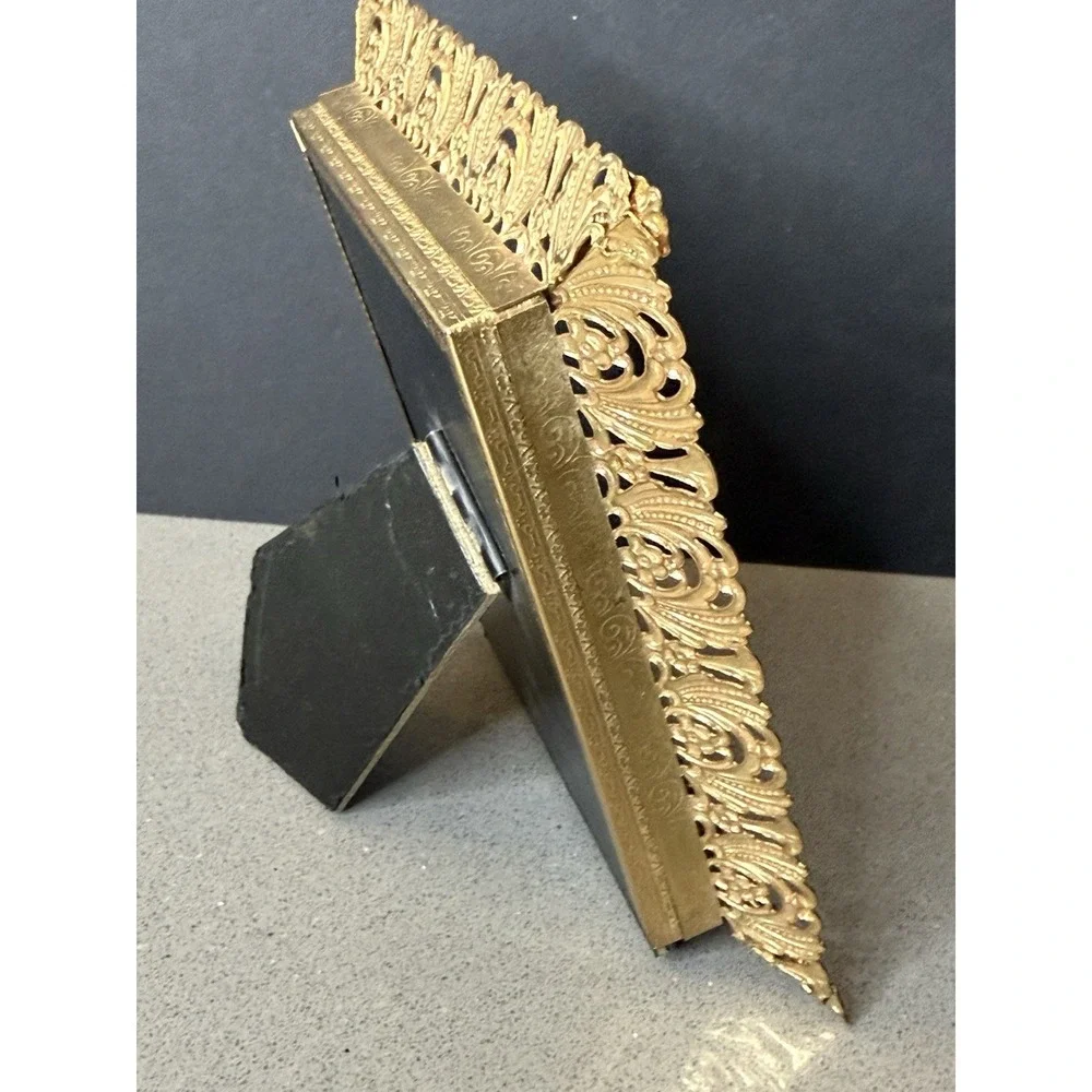 Vintage Brass Picture Frame 3.5 x 4.5 Filigree Ornate Gold Tone Hollywood EUC